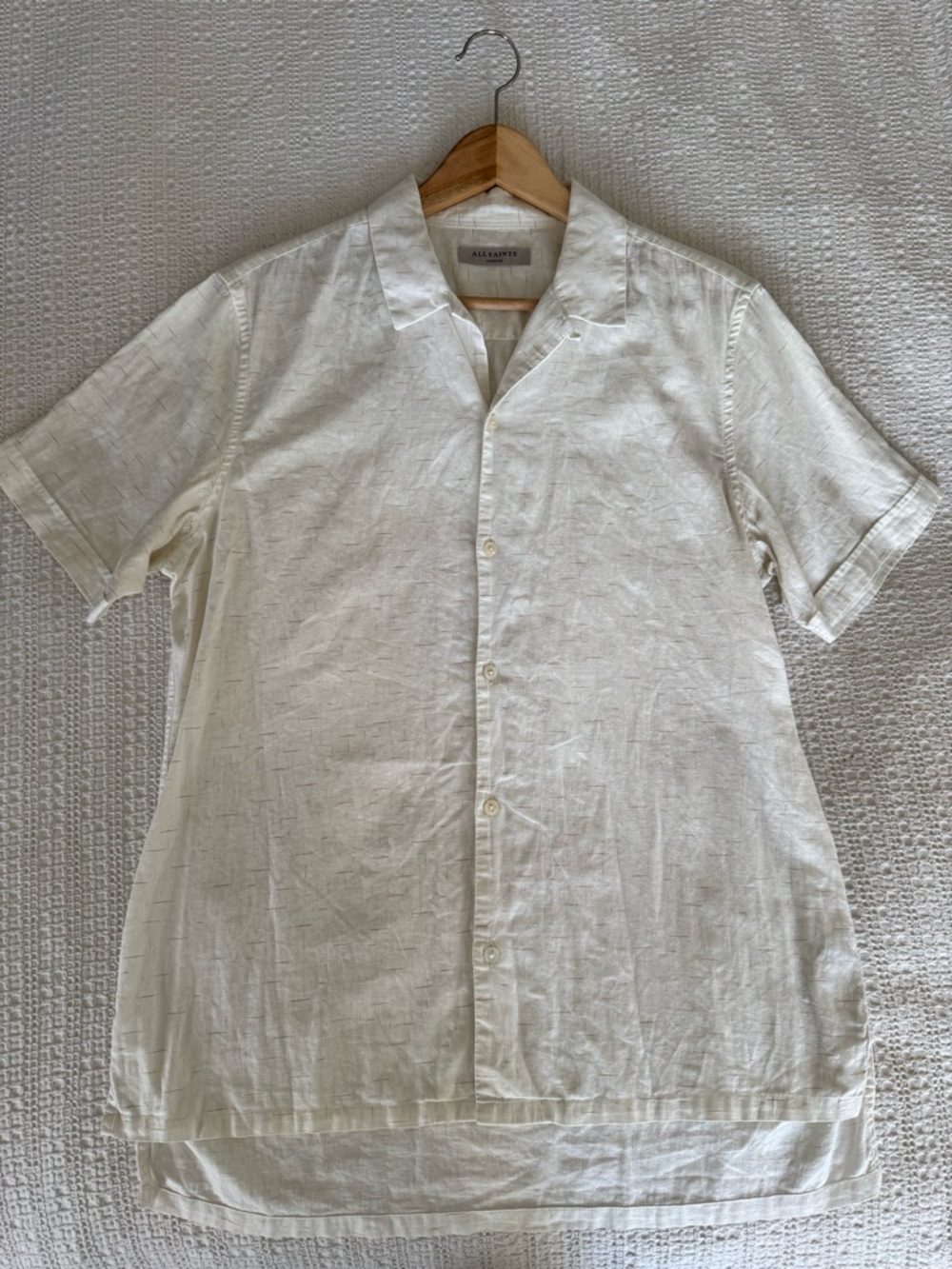 All Saints Cream Short-Sleeve Linen Camp Shirt